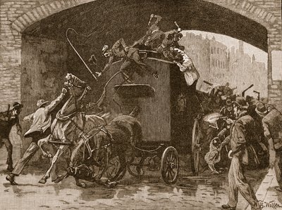 Fenian attack on the police van in Manchester, 1867, illustration from 